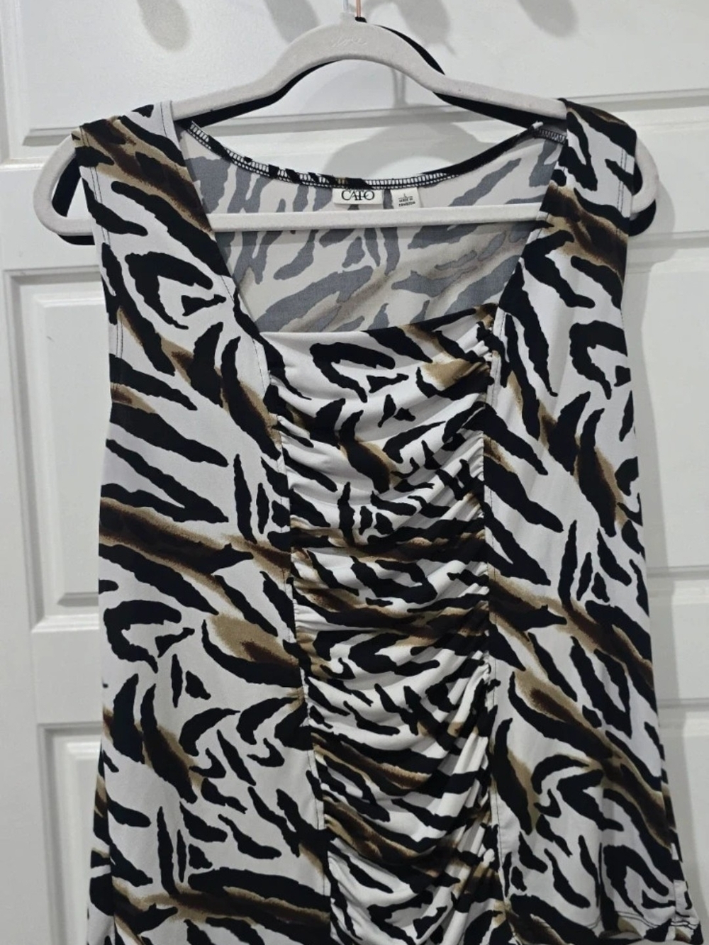 Cato Zebra-Print Ruched Camisole - White, Black & Brown